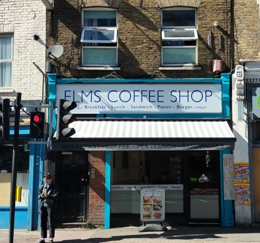 The shopfront of Elms Coffee Shop on York Road